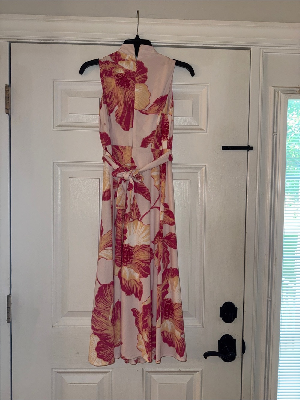 DONNA KARAN NEW YORK Pink Floral V-Neck MIDI Dress with Yellow Accents - Picture 4 of 5